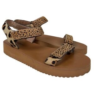 Madewell Women's Maggie Strappy Sandals‎ 6.5 Leopard Print Calf Hair Platform
